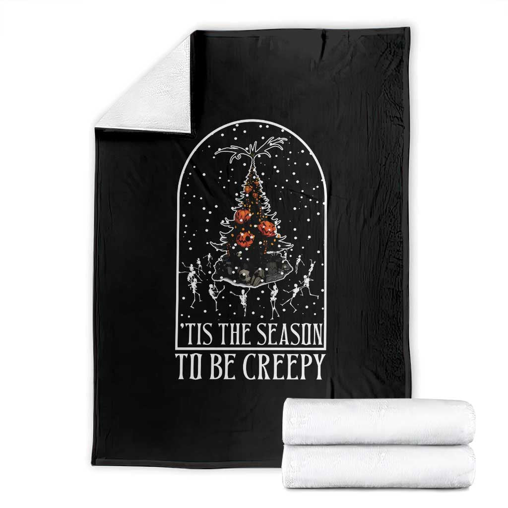 Halloween Christmas Throw Blanket Tis The Season To Be Creepy Xmas Tree Skeleton Snowy TS11 Black Print Your Wear