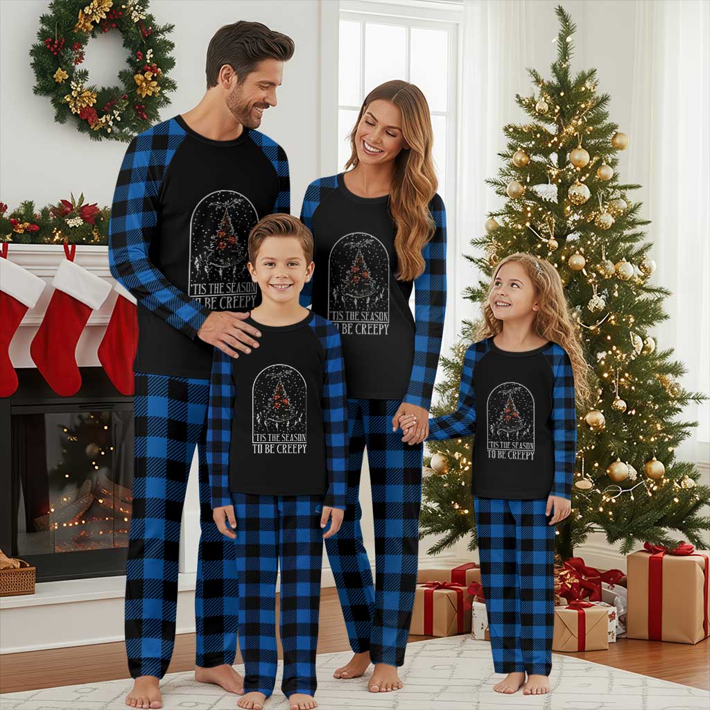 Halloween Xmas Plaid Pajama Set Tis The Season To Be Creepy Tree Skeleton Snowy TS11 Blue Plaid Print Your Wear