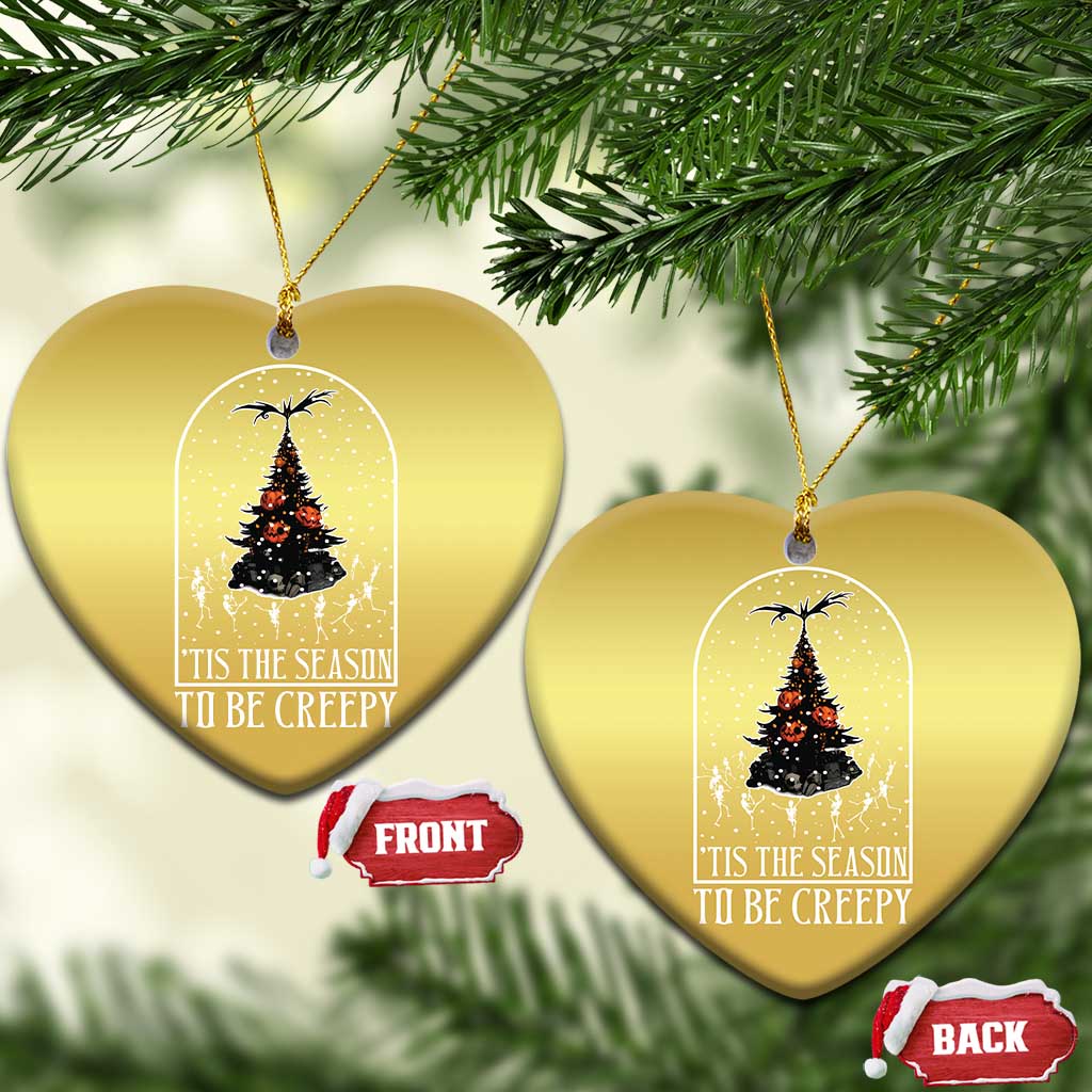 Halloween Xmas Christmas Ornament Tis The Season To Be Creepy Tree Skeleton Snowy TS11 Heart Gold Print Your Wear