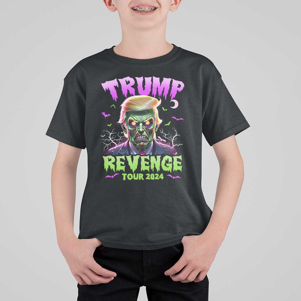 Funny Trump Halloween T Shirt For Kid Trump Revenge Tour 2024 Scary Zombie Bat Moon TS11 Black Print Your Wear