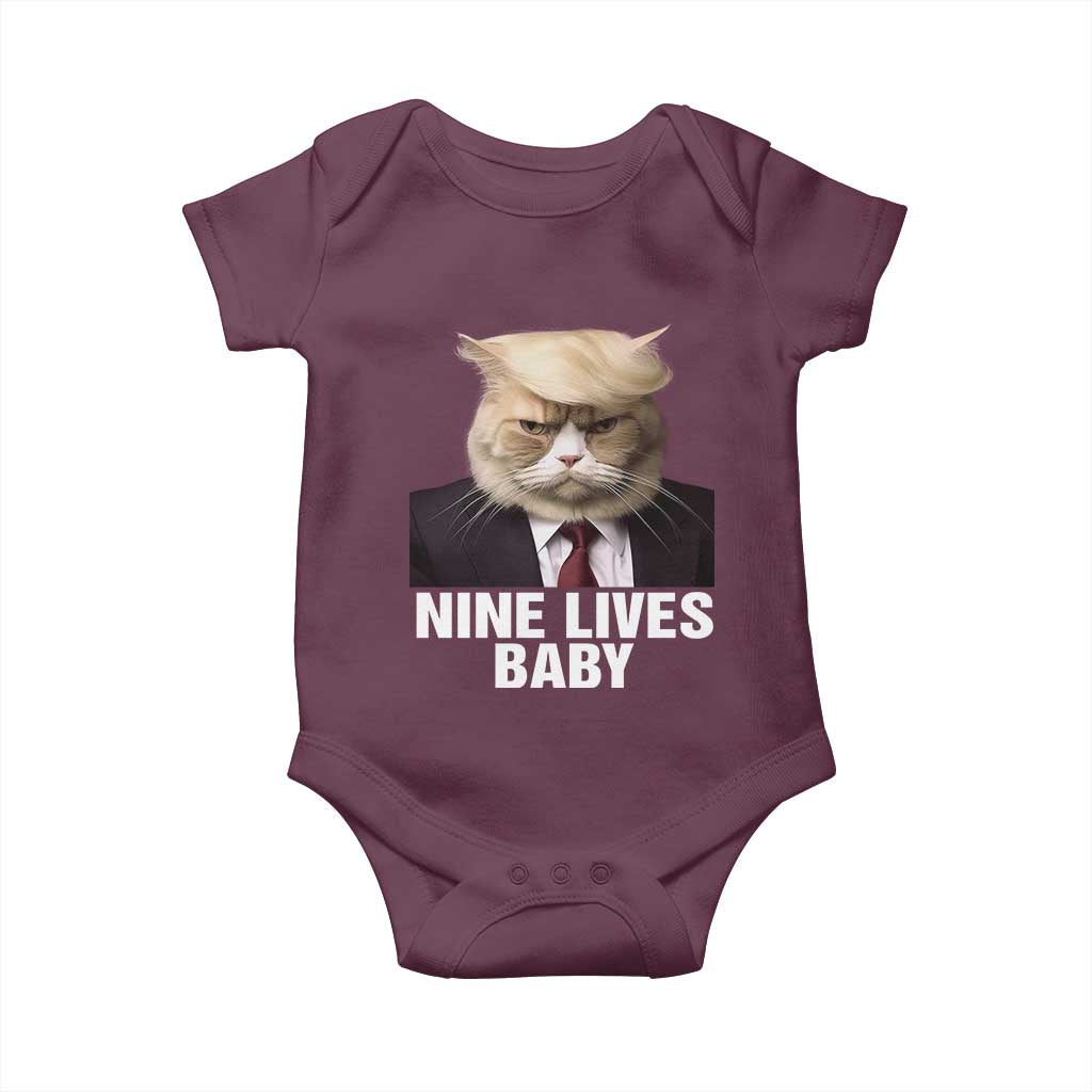 Funny Trump Supporter Baby Onesie Nine Lives Baby Trump Blond Hair Cat Cute Pet TS11 Maroon Print Your Wear