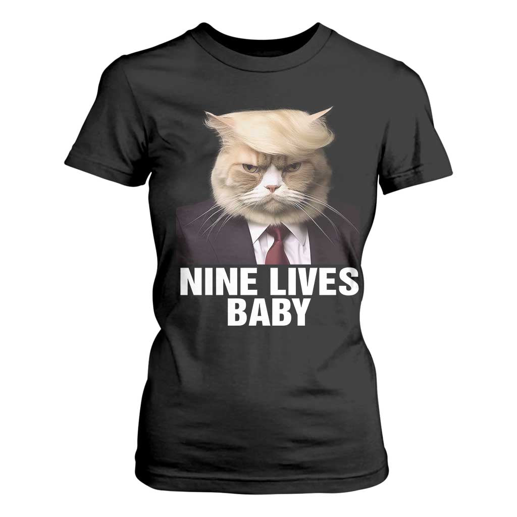 Funny Trump Supporter T Shirt For Women Nine Lives Baby Trump Blond Hair Cat Cute Pet TS11 Black Print Your Wear