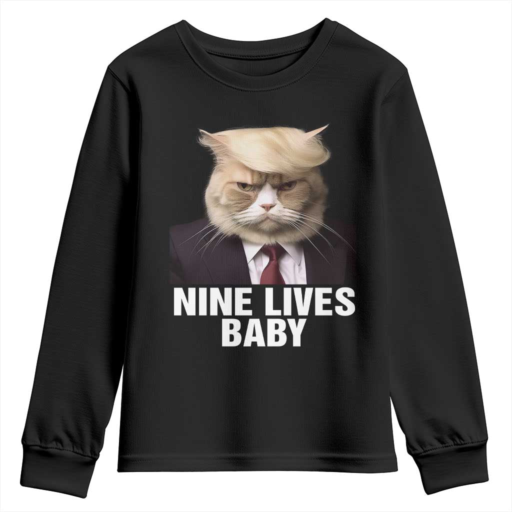 Funny Trump Supporter Youth Sweatshirt Nine Lives Baby Trump Blond Hair Cat Cute Pet TS11 Black Print Your Wear