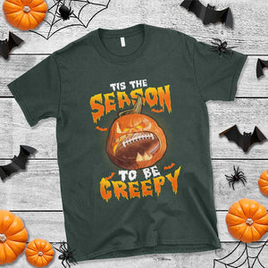 Funny Halloween Football T Shirt Tis The Season To Be Creepy Pumpkin American Football Bat TS11 Dark Forest Green Print Your Wear