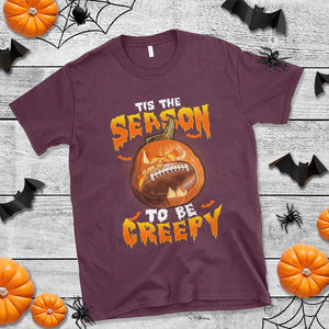 Funny Halloween Football T Shirt Tis The Season To Be Creepy Pumpkin American Football Bat TS11 Maroon Print Your Wear