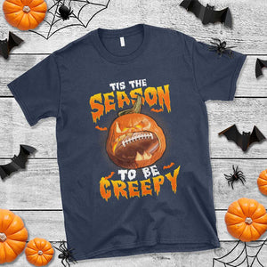 Funny Halloween Football T Shirt Tis The Season To Be Creepy Pumpkin American Football Bat TS11 Navy Print Your Wear
