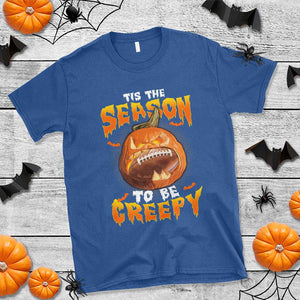 Funny Halloween Football T Shirt Tis The Season To Be Creepy Pumpkin American Football Bat TS11 Royal Blue Print Your Wear