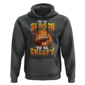 Funny Halloween Football Hoodie Tis The Season To Be Creepy Pumpkin American Football Bat TS11 Dark Heather Print Your Wear