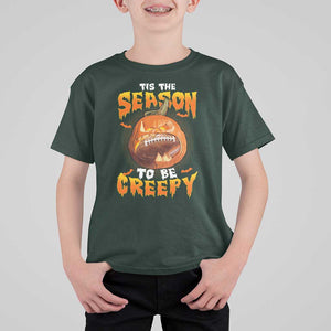 Funny Halloween Football T Shirt For Kid Tis The Season To Be Creepy Pumpkin American Football Bat TS11 Dark Forest Green Print Your Wear