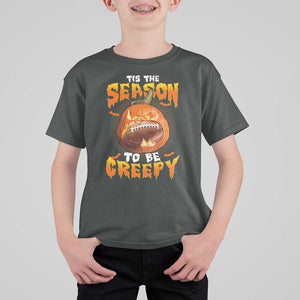 Funny Halloween Football T Shirt For Kid Tis The Season To Be Creepy Pumpkin American Football Bat TS11 Dark Heather Print Your Wear