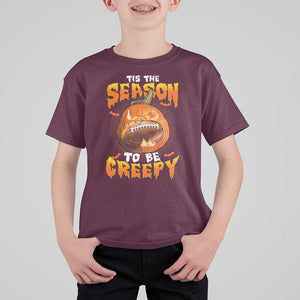 Funny Halloween Football T Shirt For Kid Tis The Season To Be Creepy Pumpkin American Football Bat TS11 Maroon Print Your Wear