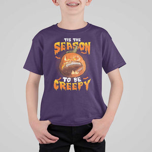 Funny Halloween Football T Shirt For Kid Tis The Season To Be Creepy Pumpkin American Football Bat TS11 Purple Print Your Wear