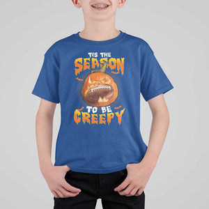 Funny Halloween Football T Shirt For Kid Tis The Season To Be Creepy Pumpkin American Football Bat TS11 Royal Blue Print Your Wear
