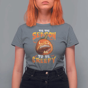 Funny Halloween Football T Shirt For Women Tis The Season To Be Creepy Pumpkin American Football Bat TS11 Charcoal Print Your Wear