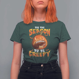 Funny Halloween Football T Shirt For Women Tis The Season To Be Creepy Pumpkin American Football Bat TS11 Dark Forest Green Print Your Wear
