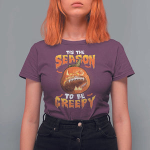 Funny Halloween Football T Shirt For Women Tis The Season To Be Creepy Pumpkin American Football Bat TS11 Maroon Print Your Wear