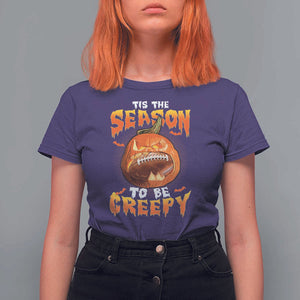 Funny Halloween Football T Shirt For Women Tis The Season To Be Creepy Pumpkin American Football Bat TS11 Purple Print Your Wear