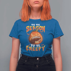 Funny Halloween Football T Shirt For Women Tis The Season To Be Creepy Pumpkin American Football Bat TS11 Royal Blue Print Your Wear