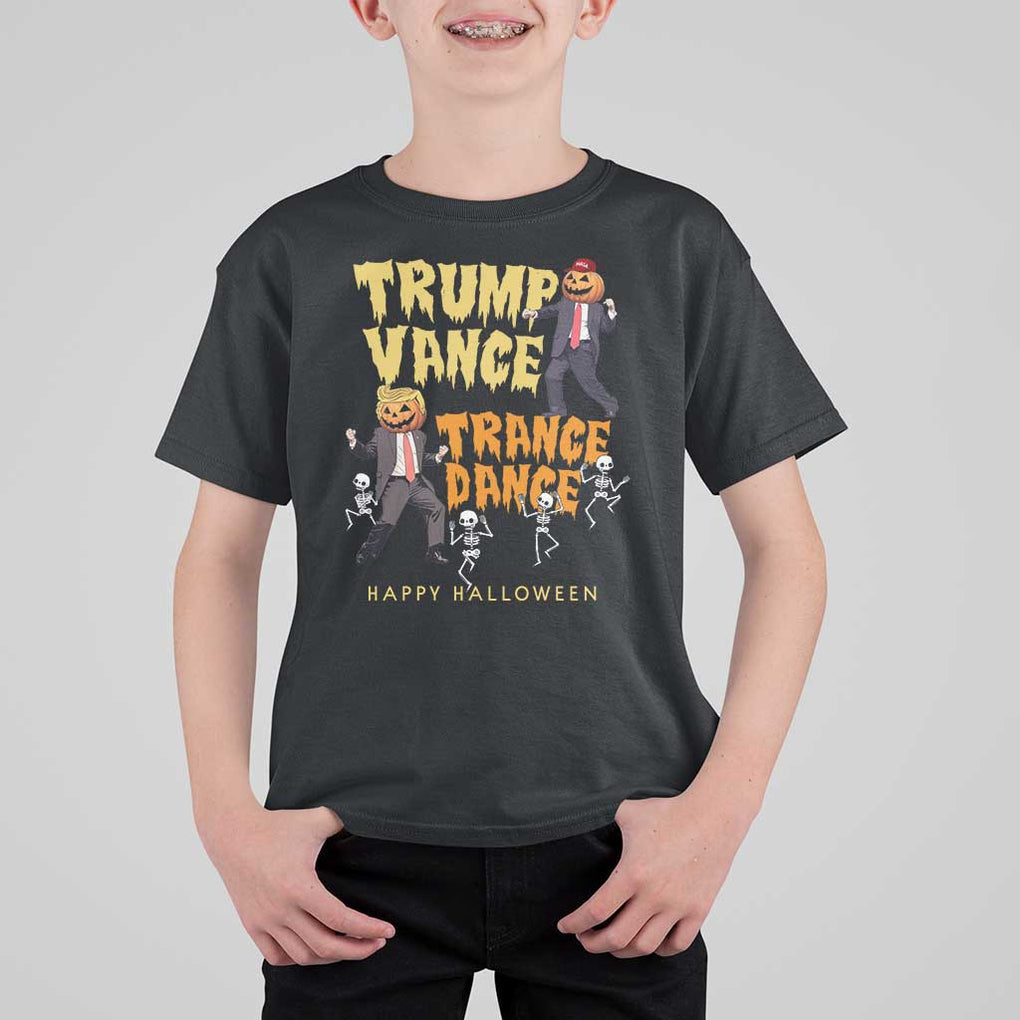 Funny Trump Vance Halloween T Shirt For Kid Trump Vance Trance Dance Pumpkin Skeleton Dancing TS11 Black Print Your Wear