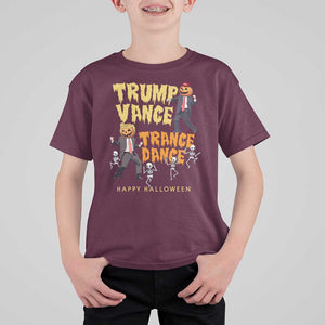 Funny Trump Vance Halloween T Shirt For Kid Trump Vance Trance Dance Pumpkin Skeleton Dancing TS11 Maroon Print Your Wear