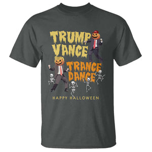 Funny Trump Vance Halloween T Shirt Trump Vance Trance Dance Pumpkin Skeleton Dancing TS11 Dark Heather Print Your Wear