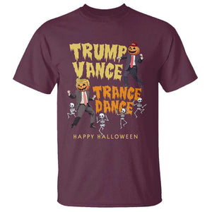 Funny Trump Vance Halloween T Shirt Trump Vance Trance Dance Pumpkin Skeleton Dancing TS11 Maroon Print Your Wear
