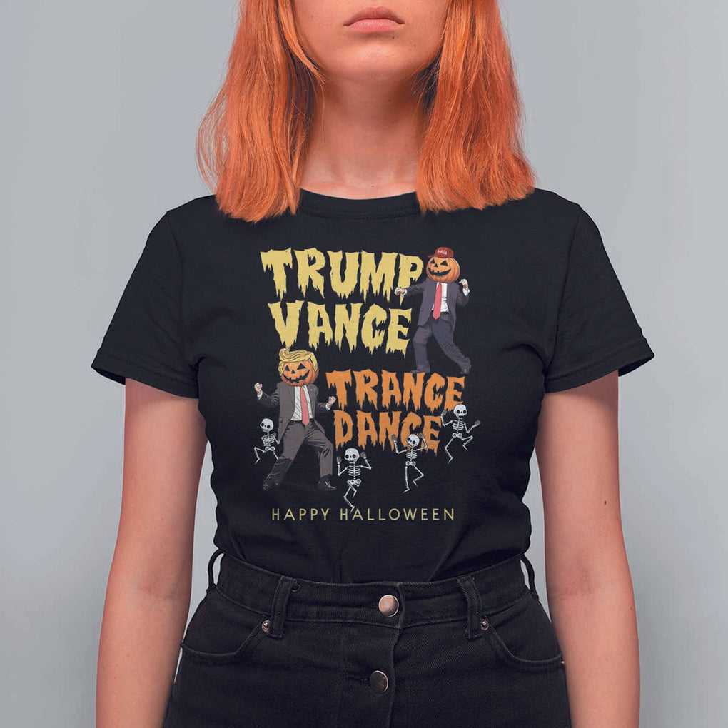 Funny Trump Vance Halloween T Shirt For Women Trump Vance Trance Dance Pumpkin Skeleton Dancing TS11 Black Print Your Wear