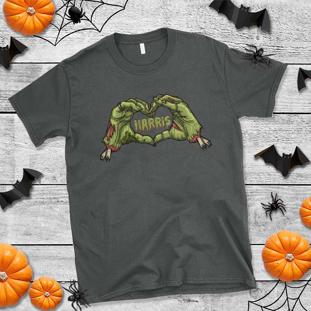 Funny Harris Halloween T Shirt Harris Heart Green Zombie Hand Election 2024 Costume TS11 Dark Heather Print Your Wear