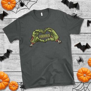 Funny Harris Halloween T Shirt Harris Heart Green Zombie Hand Election 2024 Costume TS11 Dark Heather Print Your Wear