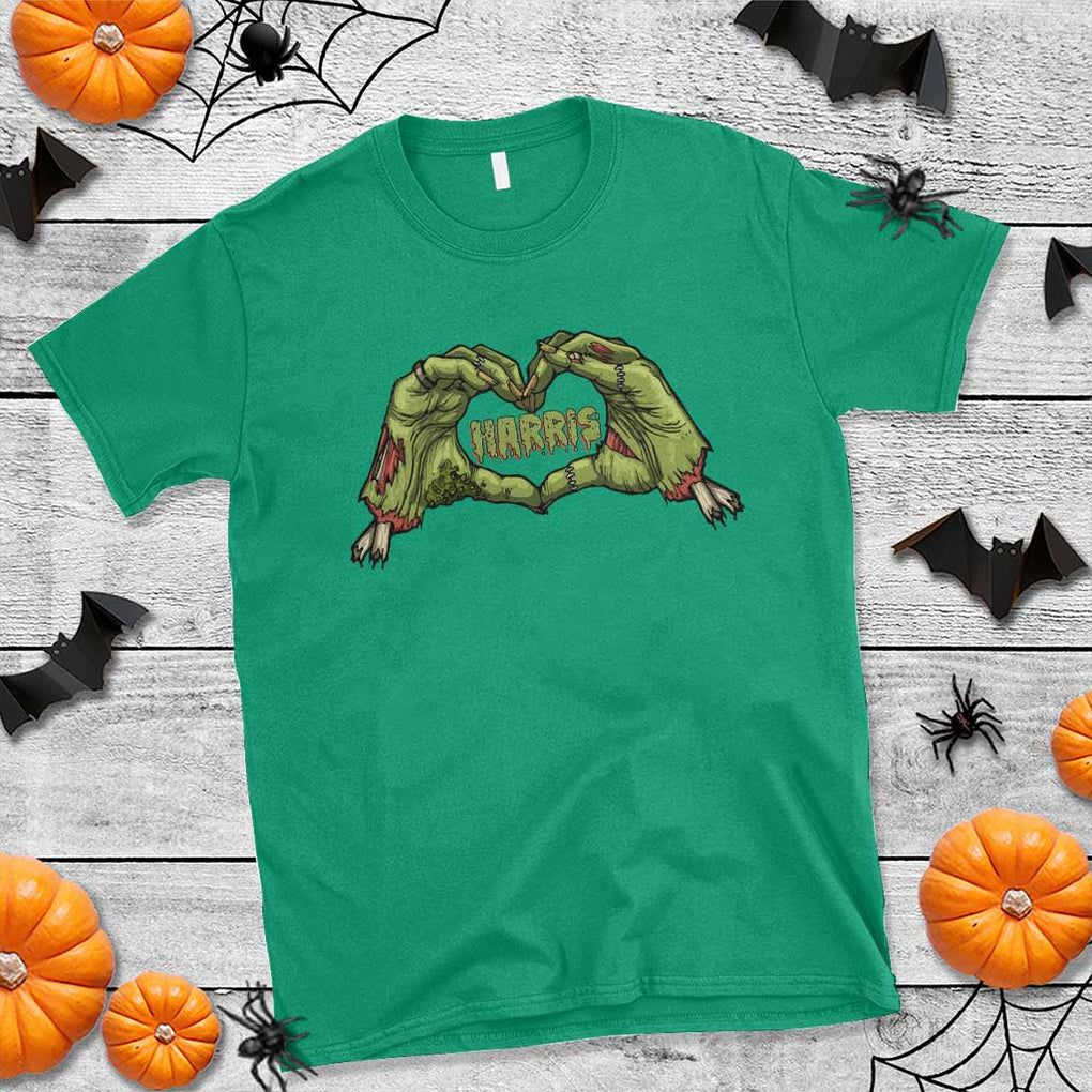 Funny Harris Halloween T Shirt Harris Heart Green Zombie Hand Election 2024 Costume TS11 Irish Green Print Your Wear