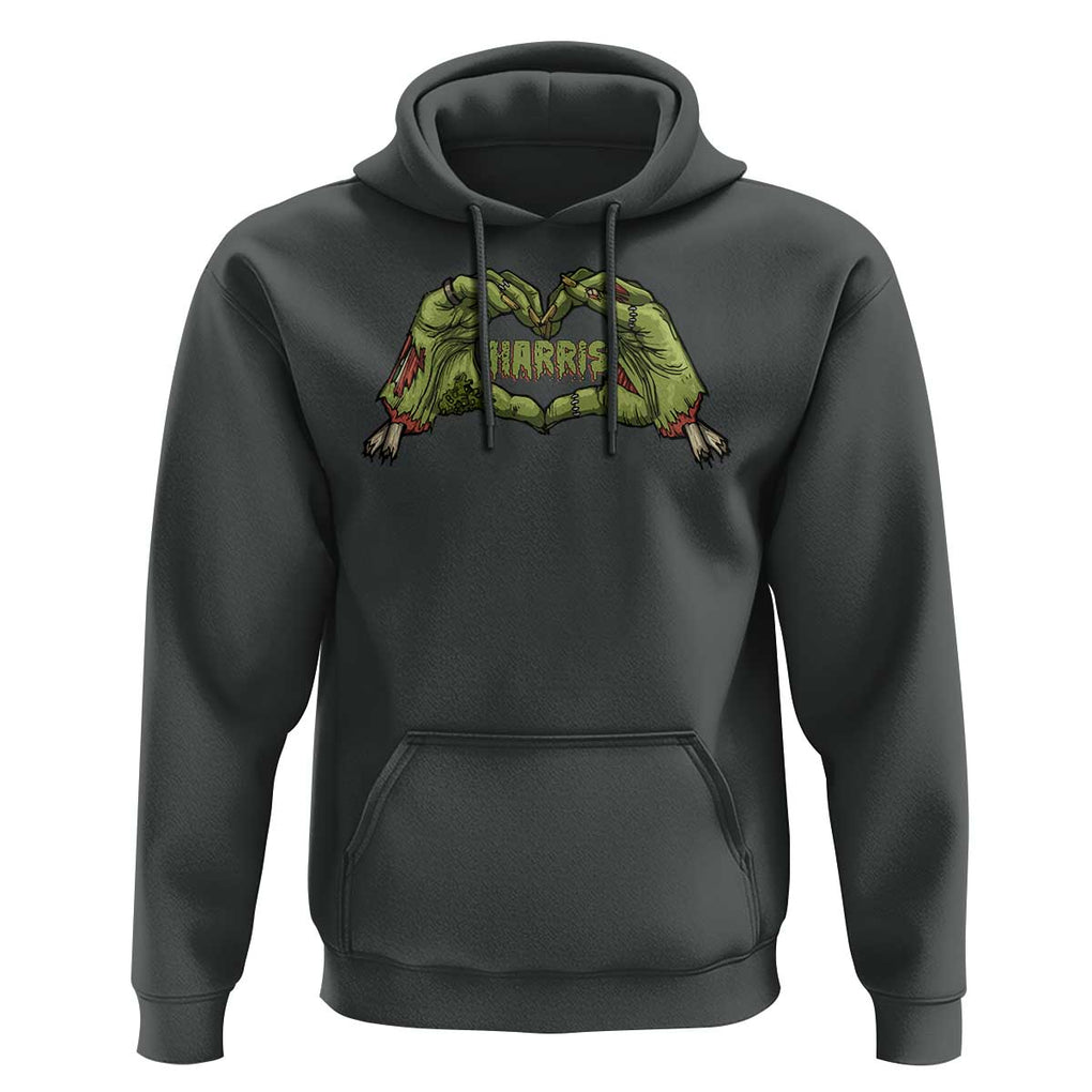 Funny Harris Halloween Hoodie Harris Heart Green Zombie Hand Election 2024 Costume TS11 Dark Heather Print Your Wear