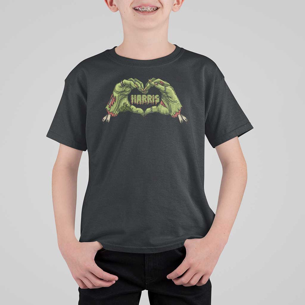 Funny Harris Halloween T Shirt For Kid Harris Heart Green Zombie Hand Election 2024 Costume TS11 Black Print Your Wear