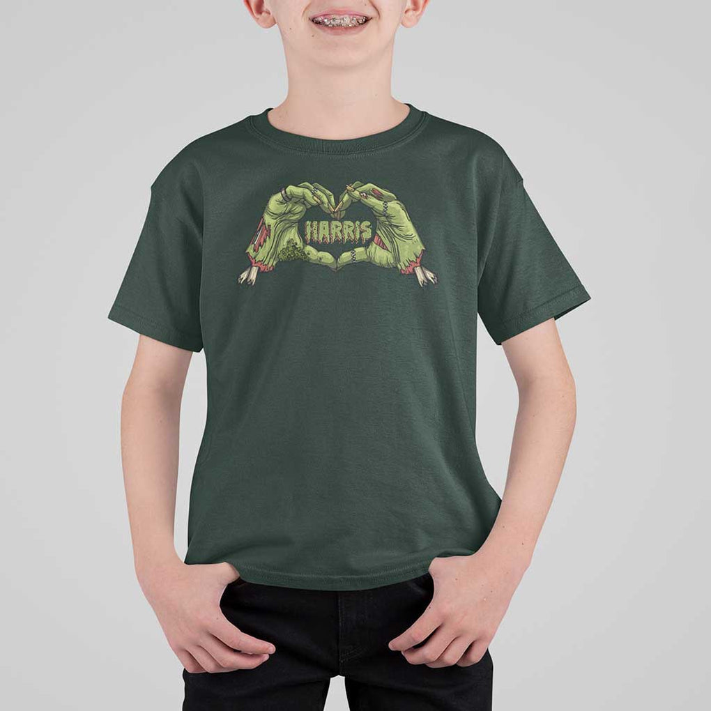 Funny Harris Halloween T Shirt For Kid Harris Heart Green Zombie Hand Election 2024 Costume TS11 Dark Forest Green Print Your Wear
