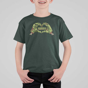 Funny Harris Halloween T Shirt For Kid Harris Heart Green Zombie Hand Election 2024 Costume TS11 Dark Forest Green Print Your Wear