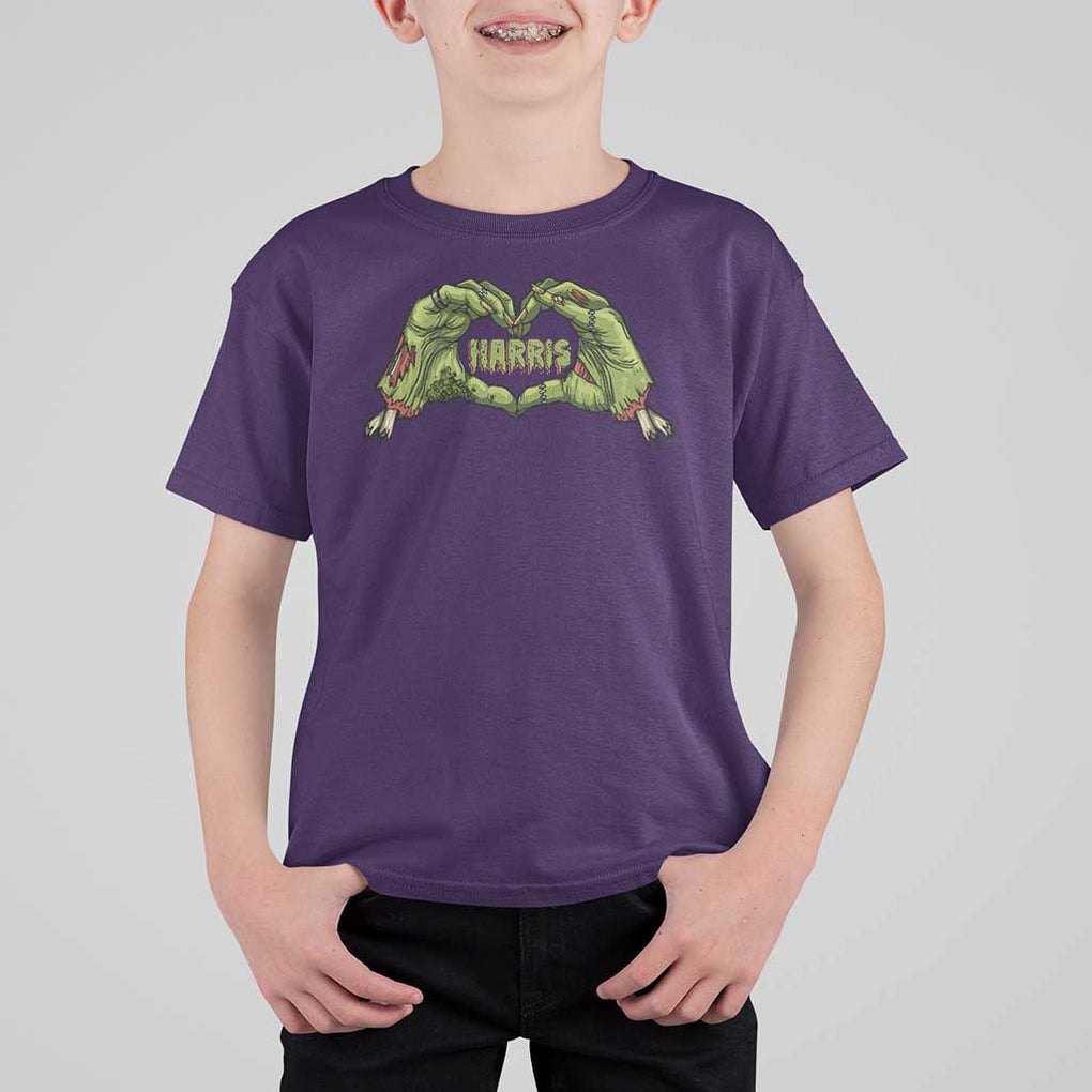 Funny Harris Halloween T Shirt For Kid Harris Heart Green Zombie Hand Election 2024 Costume TS11 Purple Print Your Wear