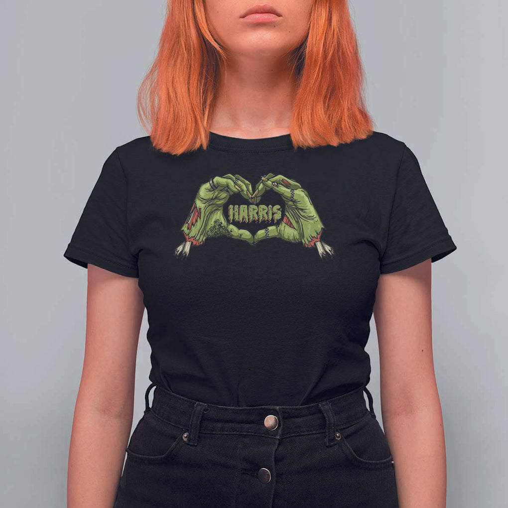 Funny Harris Halloween T Shirt For Women Harris Heart Green Zombie Hand Election 2024 Costume TS11 Black Print Your Wear