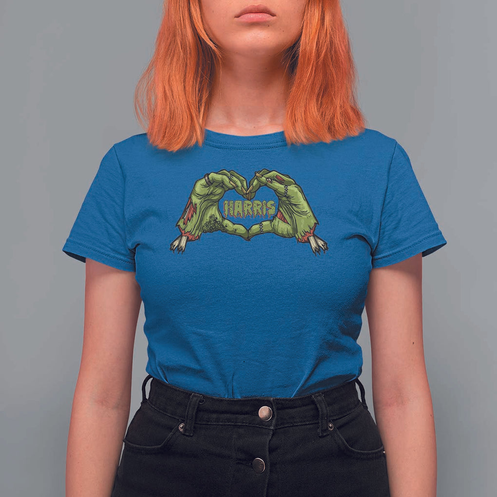 Funny Harris Halloween T Shirt For Women Harris Heart Green Zombie Hand Election 2024 Costume TS11 Royal Blue Print Your Wear