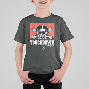 Funny American Football T Shirt For Kid Touchdown Season Cowboy Skull Football Player Helmet TS11 Dark Heather Print Your Wear