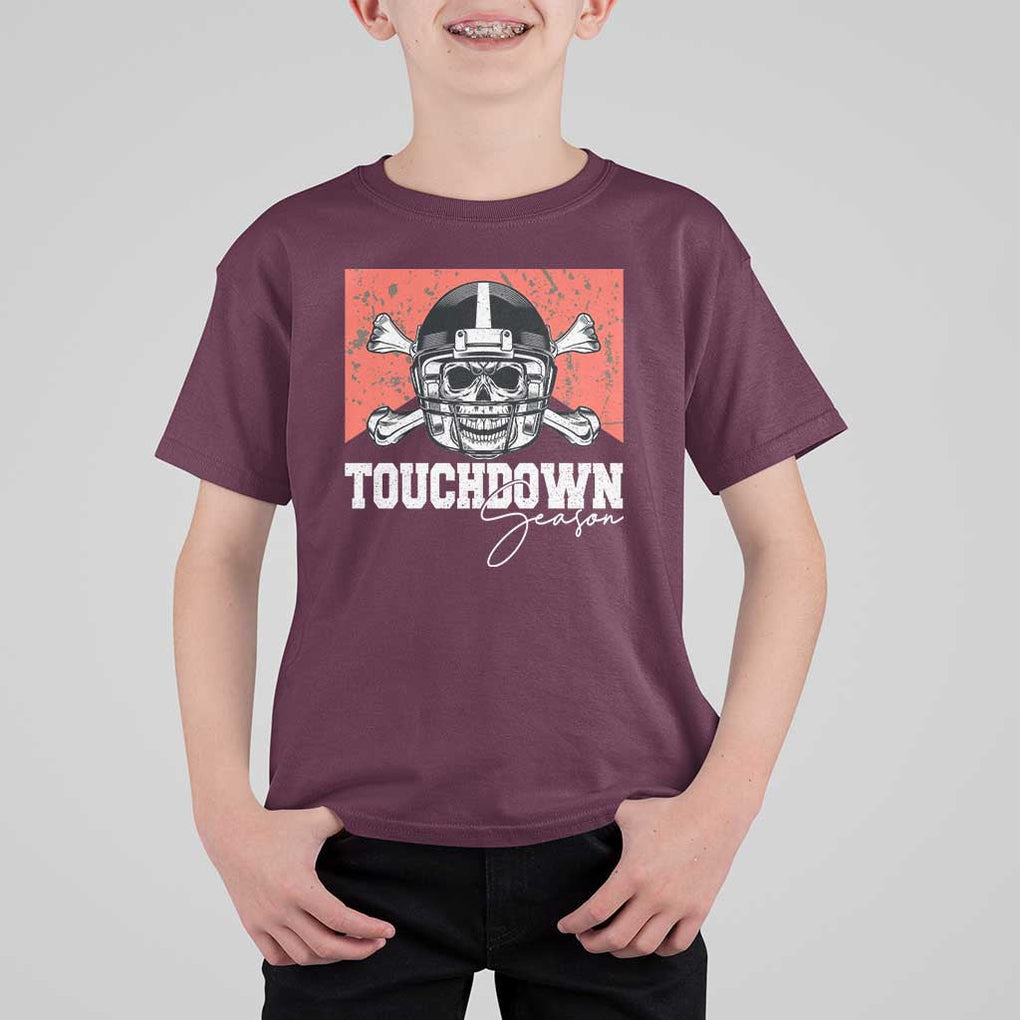Funny American Football T Shirt For Kid Touchdown Season Cowboy Skull Football Player Helmet TS11 Maroon Print Your Wear