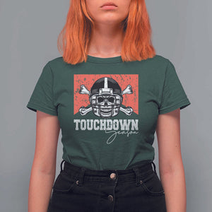 Funny American Football T Shirt For Women Touchdown Season Cowboy Skull Football Player Helmet TS11 Dark Forest Green Print Your Wear