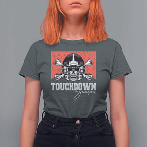 Funny American Football T Shirt For Women Touchdown Season Cowboy Skull Football Player Helmet TS11 Dark Heather Print Your Wear