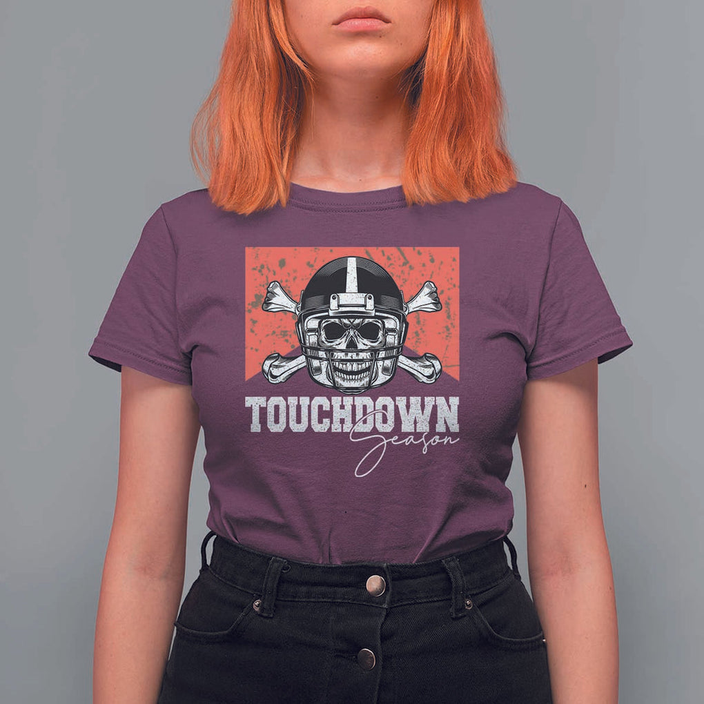 Funny American Football T Shirt For Women Touchdown Season Cowboy Skull Football Player Helmet TS11 Maroon Print Your Wear