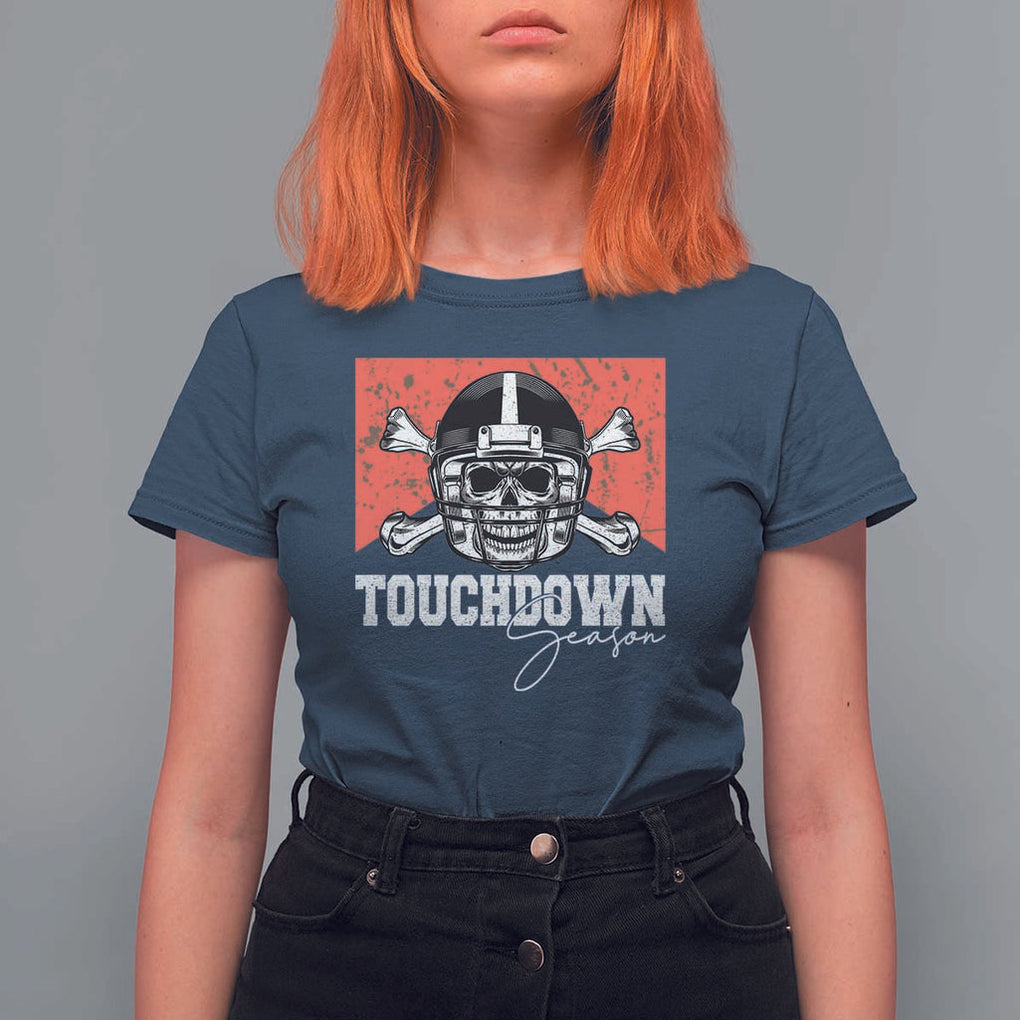 Funny American Football T Shirt For Women Touchdown Season Cowboy Skull Football Player Helmet TS11 Navy Print Your Wear
