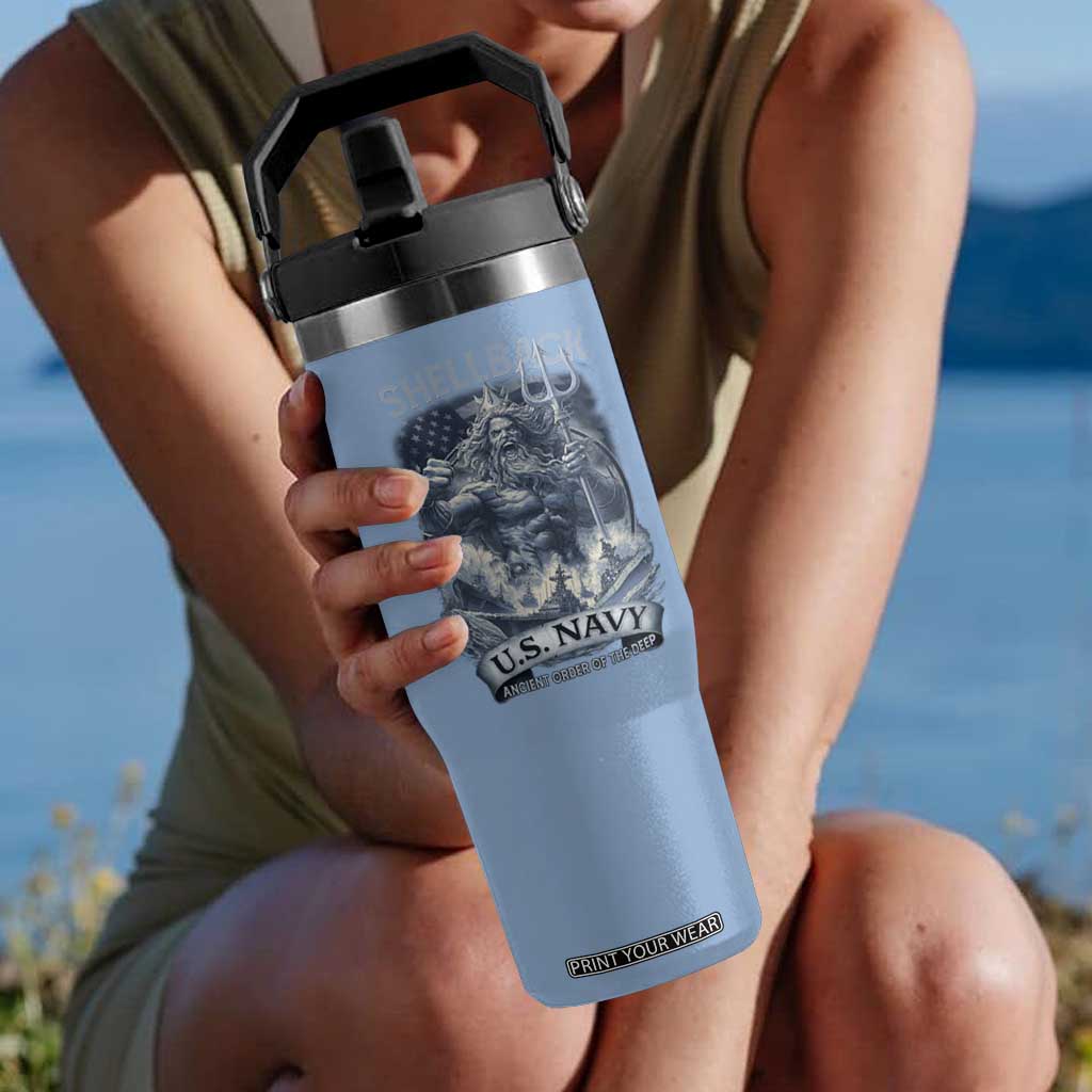 Navy Veteran Flip Straw Tumbler King Neptune Shellback Ancient Order Of The Deep TS11 One Size: 30 oz Light Blue Print Your Wear