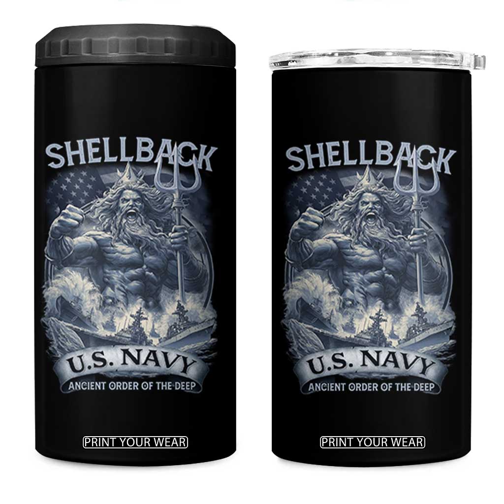 Navy Veteran 4 in 1 Can Cooler Tumbler King Neptune Shellback Ancient Order Of The Deep TS11 One Size: 16 oz Black Print Your Wear
