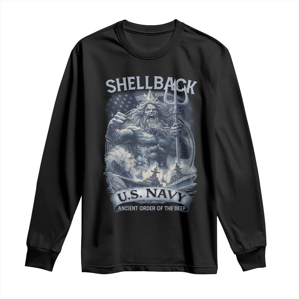 Navy Veteran Long Sleeve Shirt King Neptune Shellback Ancient Order Of The Deep TS11 Black Print Your Wear