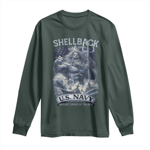 Navy Veteran Long Sleeve Shirt King Neptune Shellback Ancient Order Of The Deep TS11 Dark Forest Green Print Your Wear