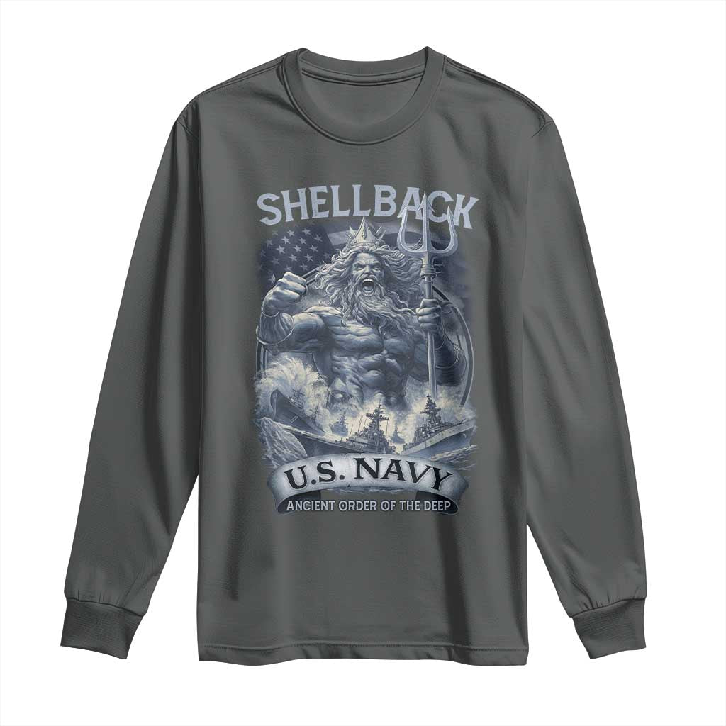 Navy Veteran Long Sleeve Shirt King Neptune Shellback Ancient Order Of The Deep TS11 Dark Heather Print Your Wear