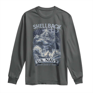 Navy Veteran Long Sleeve Shirt King Neptune Shellback Ancient Order Of The Deep TS11 Dark Heather Print Your Wear