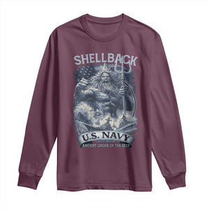 Navy Veteran Long Sleeve Shirt King Neptune Shellback Ancient Order Of The Deep TS11 Maroon Print Your Wear